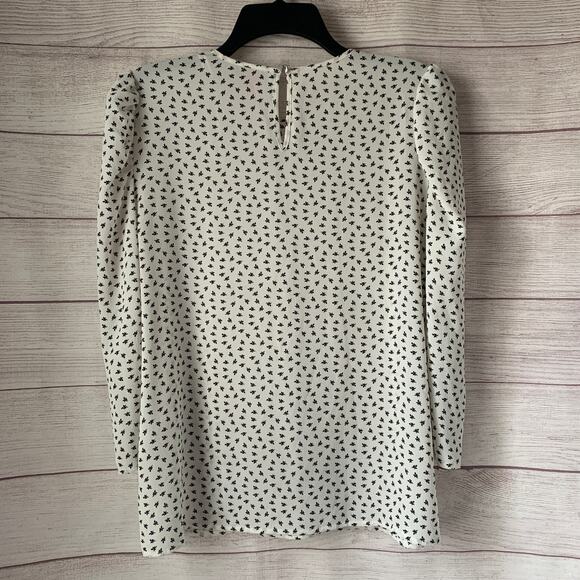 Vince Camuto White and Black Floral Blouse Pouf Shoulders Size Medium - Picture 6 of 12